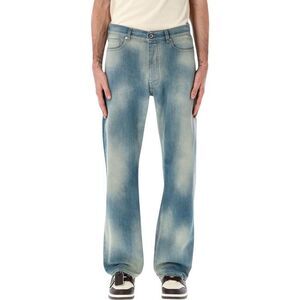 OFF-WHITE Men's Relaxed Fit Distressed Denim Jeans Men DIRTY BLUE Pants